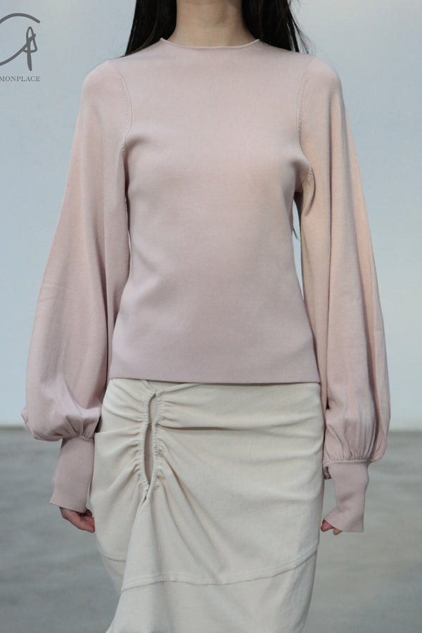SWAYING/KNIT profile cuffed long-sleeved slim fit pullover SW24RE1T08 light pink PS11